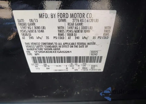 2014 Ford Explorer Xlt from USA, damaged, VIN 1FM5K8D8XEGA52261